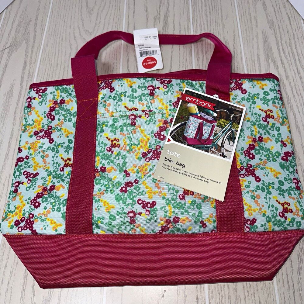 Embark Ditzy Floral Rear Pannier Tote Bike Bag Zip, Carry Handle Pink New W/Tags
